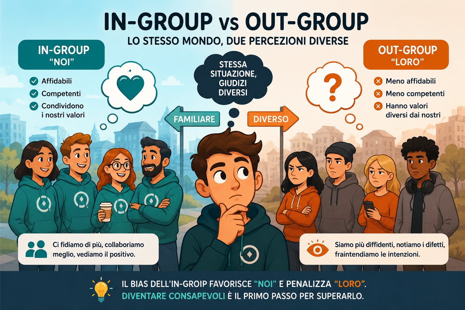 Il Bias del “Noi contro Loro”: perché dividiamo il mondo in fazioni? Una legge psicologica